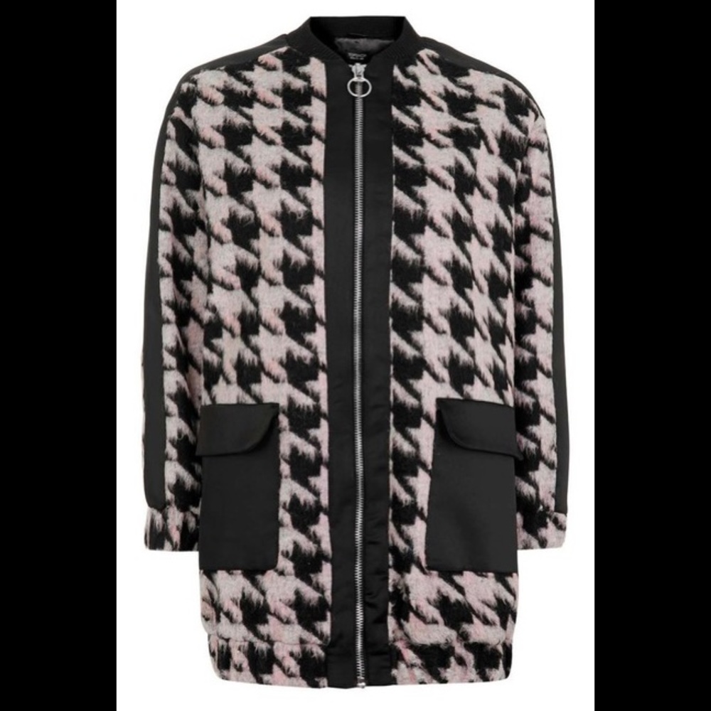 TOPSHOP Black Multi Hairy Houndstooth Coat - Picture 2 of 8